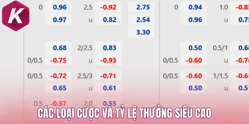 Các loại cược và tỷ lệ thưởng siêu cao